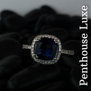 Cushion Cut Blue Sapphire Halo Ring